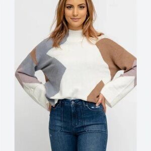 NEW Gilli White Gray Brown Color Block Knit Sweater